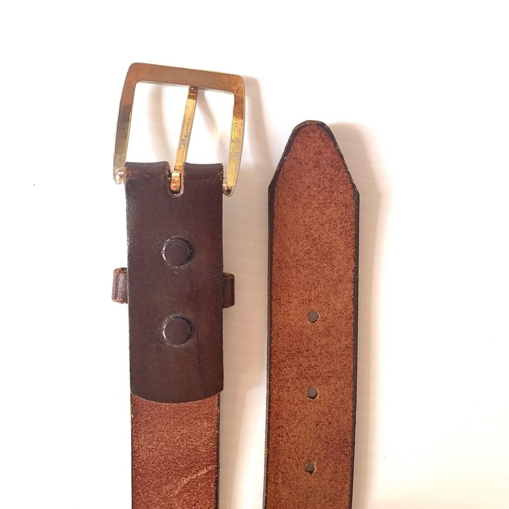 Men’s Belt Sz 44 Top Grain Oil Tanned Leather Brown Brass Buckle 1-1/8” Wide - Picture 7 of 11